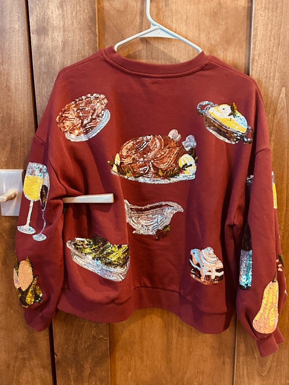 QUEEN OF SPARKLES THANKSGIVING BURGUNDY  SWEATSHIRT SMALL/ MEDIUM - Picture 2 of 9